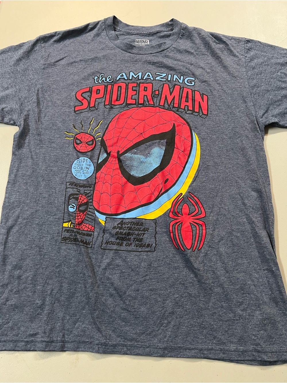 Marvel The Amazing Spider-Man Graphic T-Shirt Men’s Large Blue Gray Comic Tee